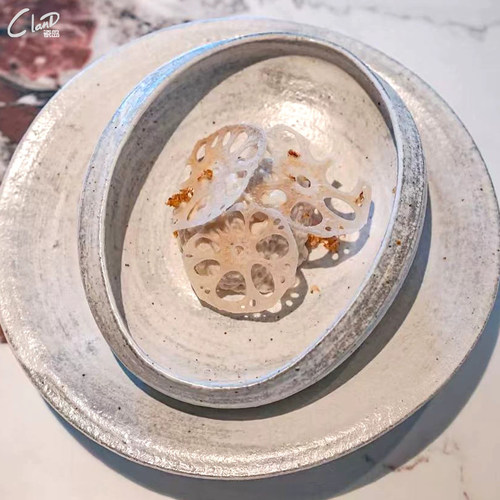 复古粗陶贝壳形甜品刺身盘