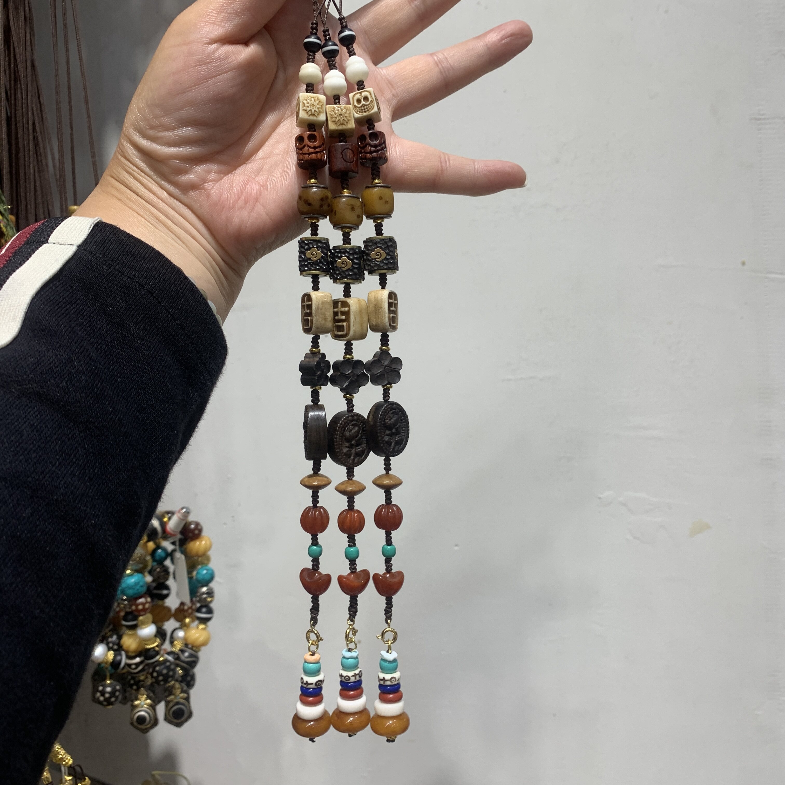 新中式手工编织多宝挂绳串珠棒球帽挂链文玩帽绳发饰帽链帽子配饰