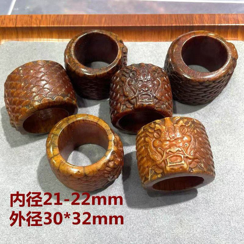 藏传回流老骨保真驼骨祥龙扳指戒指跑环文玩手串佛珠diy吊坠配饰