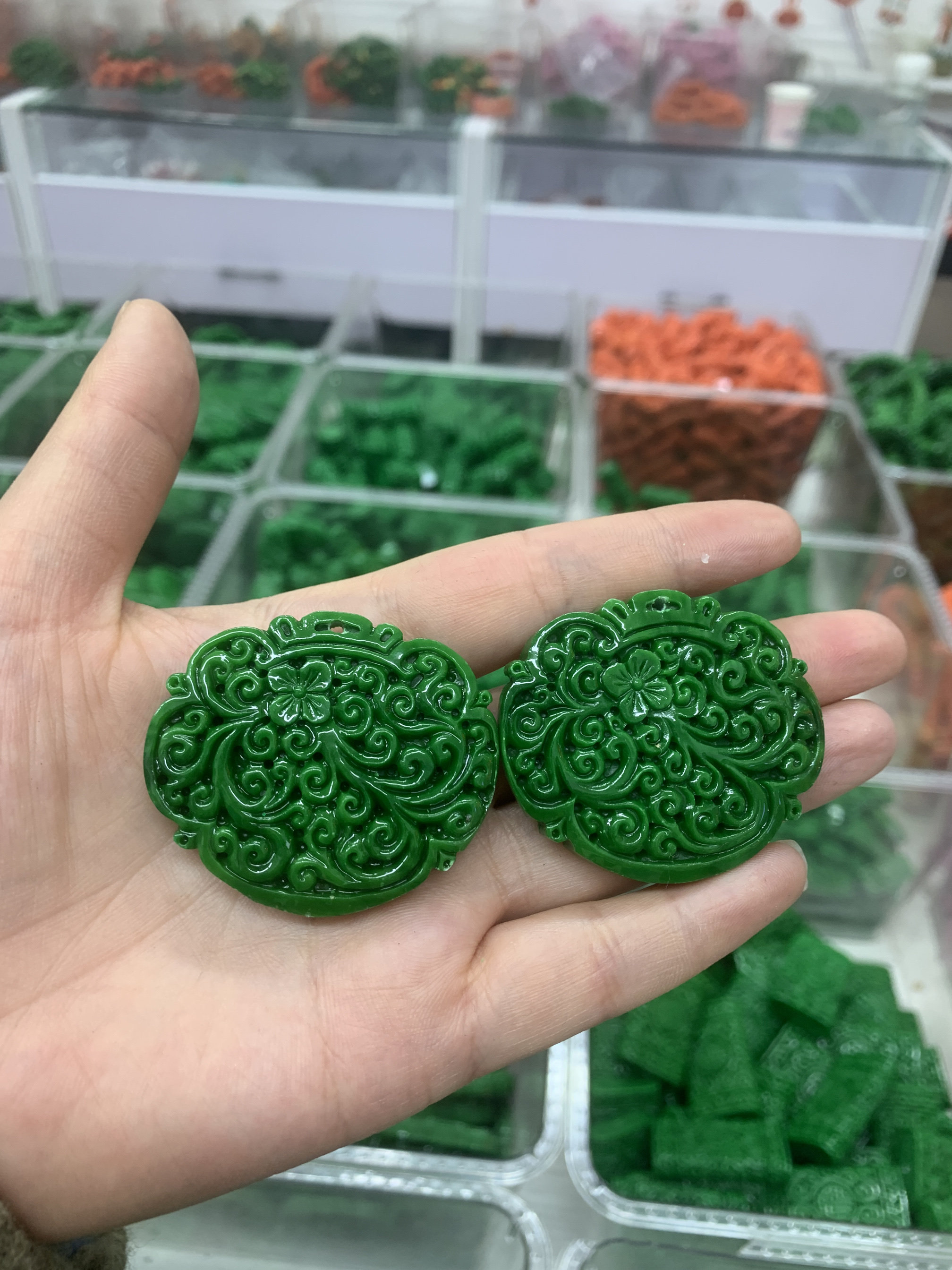 干青满绿天然A货翡翠复古龙纹雕花如意牌子吊坠挂坠