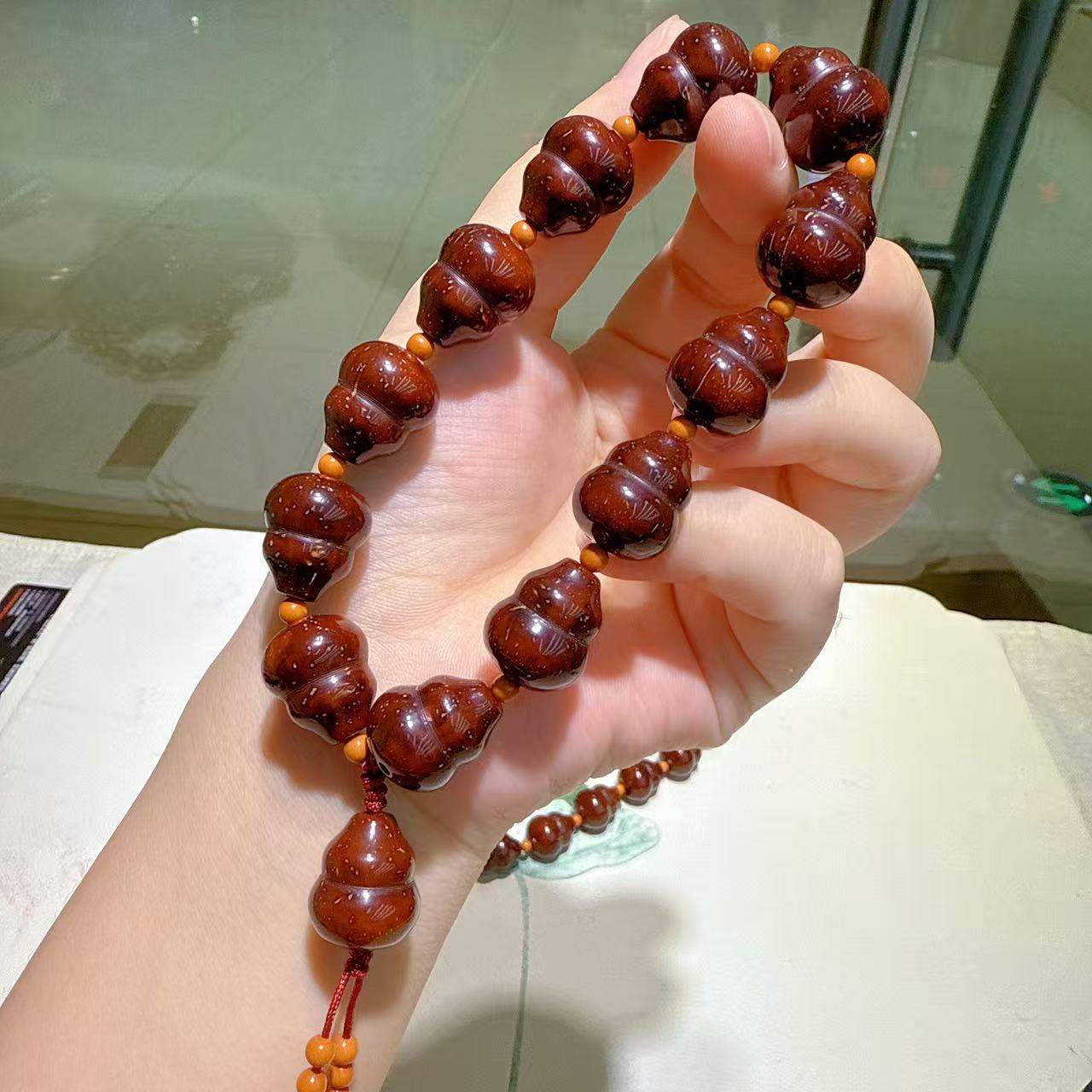天然紫金鼠雕刻葫芦手持车挂diy配件手工串珠手链配饰隔珠