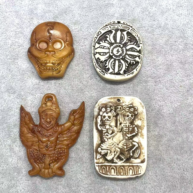 藏式文玩吊坠佛珠吊牌骆驼骨鹿角雕刻大鹏鸟骷髅头恶魔之眼挂件