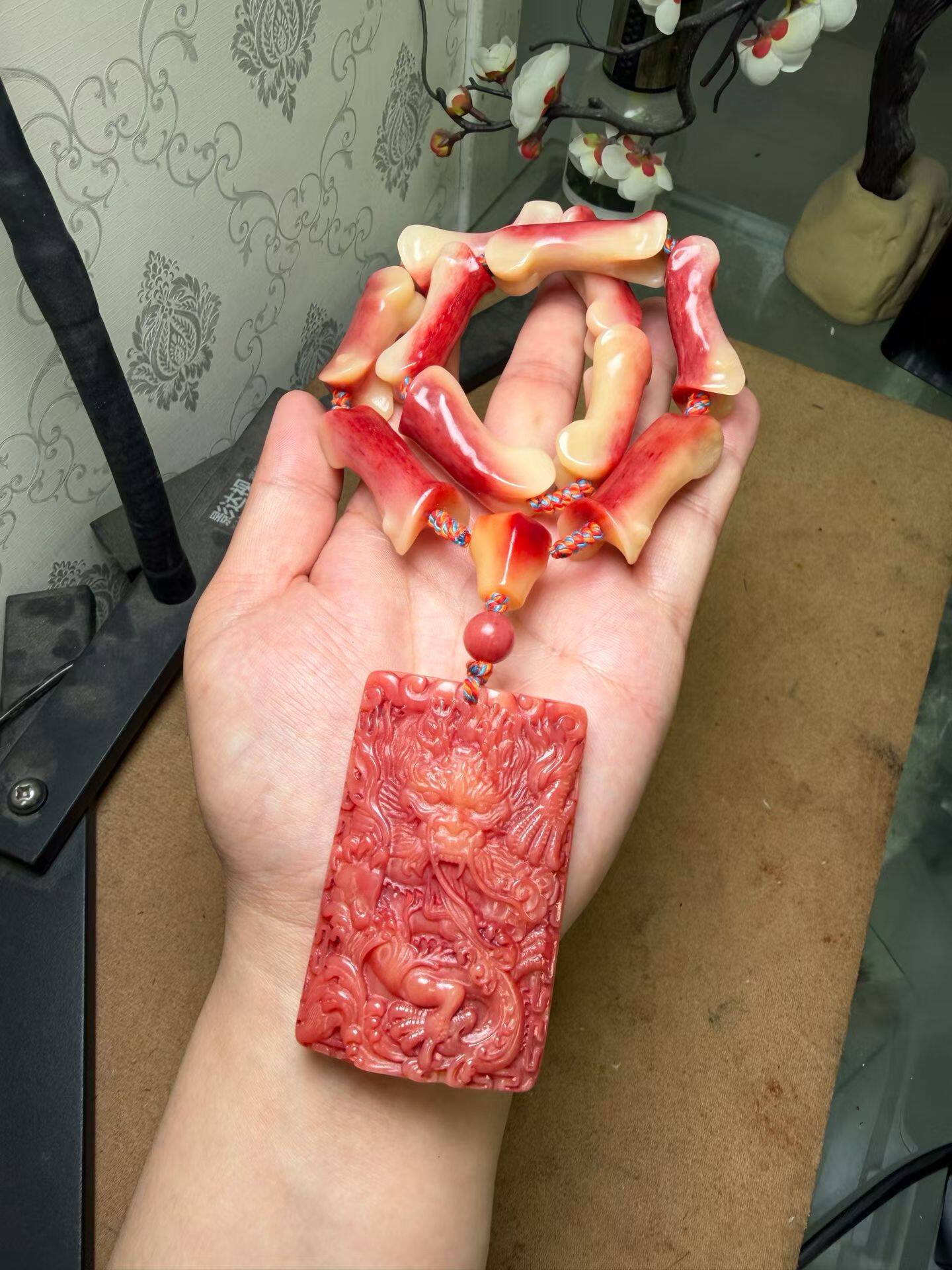 天然骆驼骨趾骨手串雕刻龙牌满血蝌蚪文清晰手链女男士民族风佛珠
