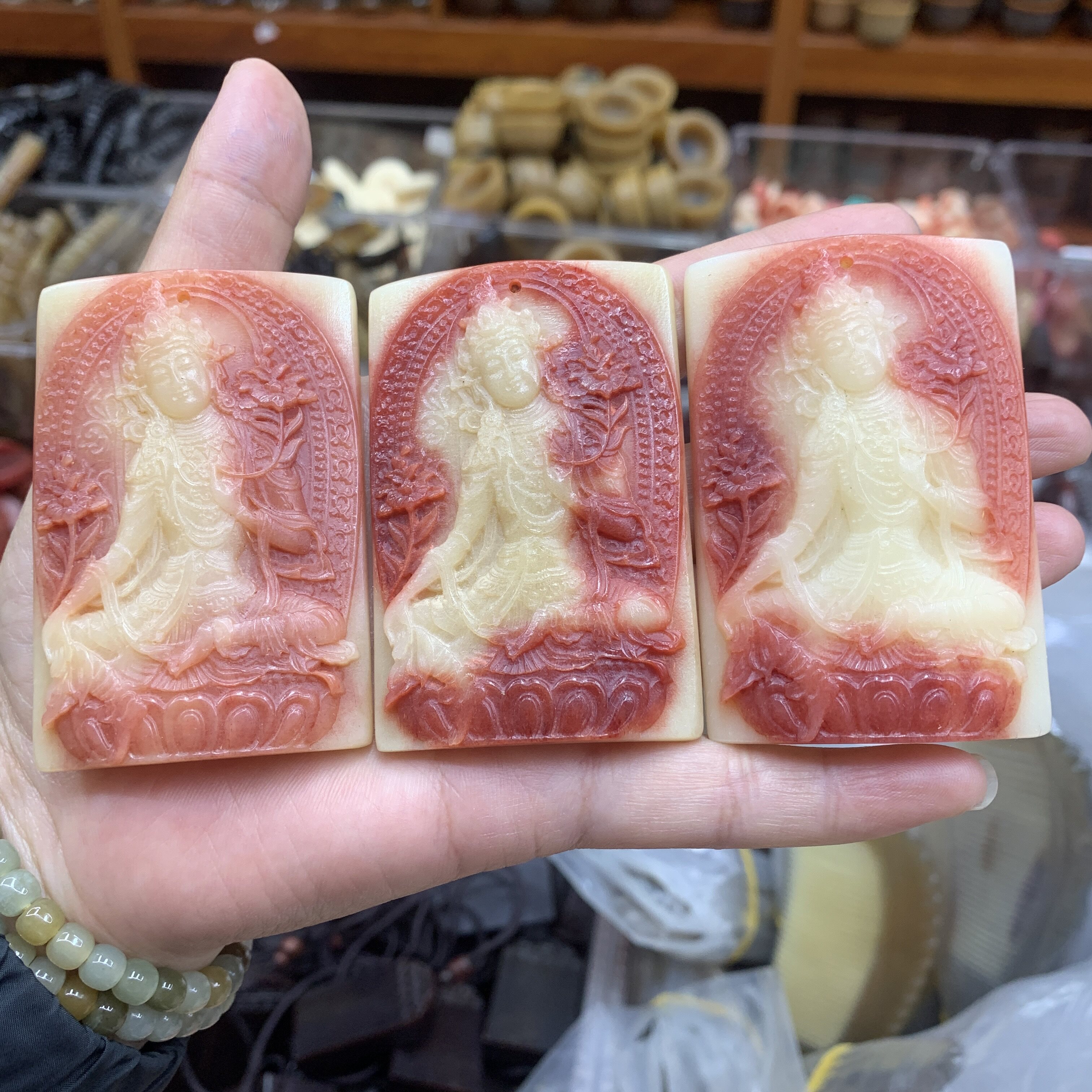 处理大号驼骨雕刻吊坠牌手把件把玩半血驼骨文玩配饰车挂摆件收藏