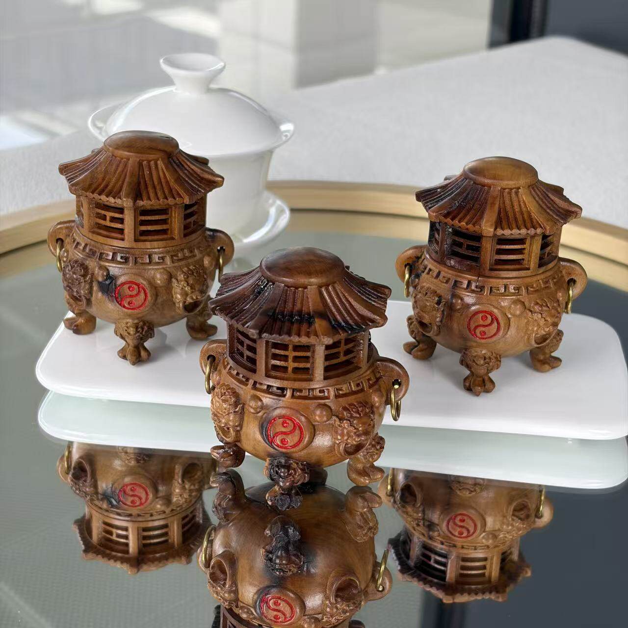 天然雷击木八卦炼丹炉DIY配件挂车钥匙挂包摆件