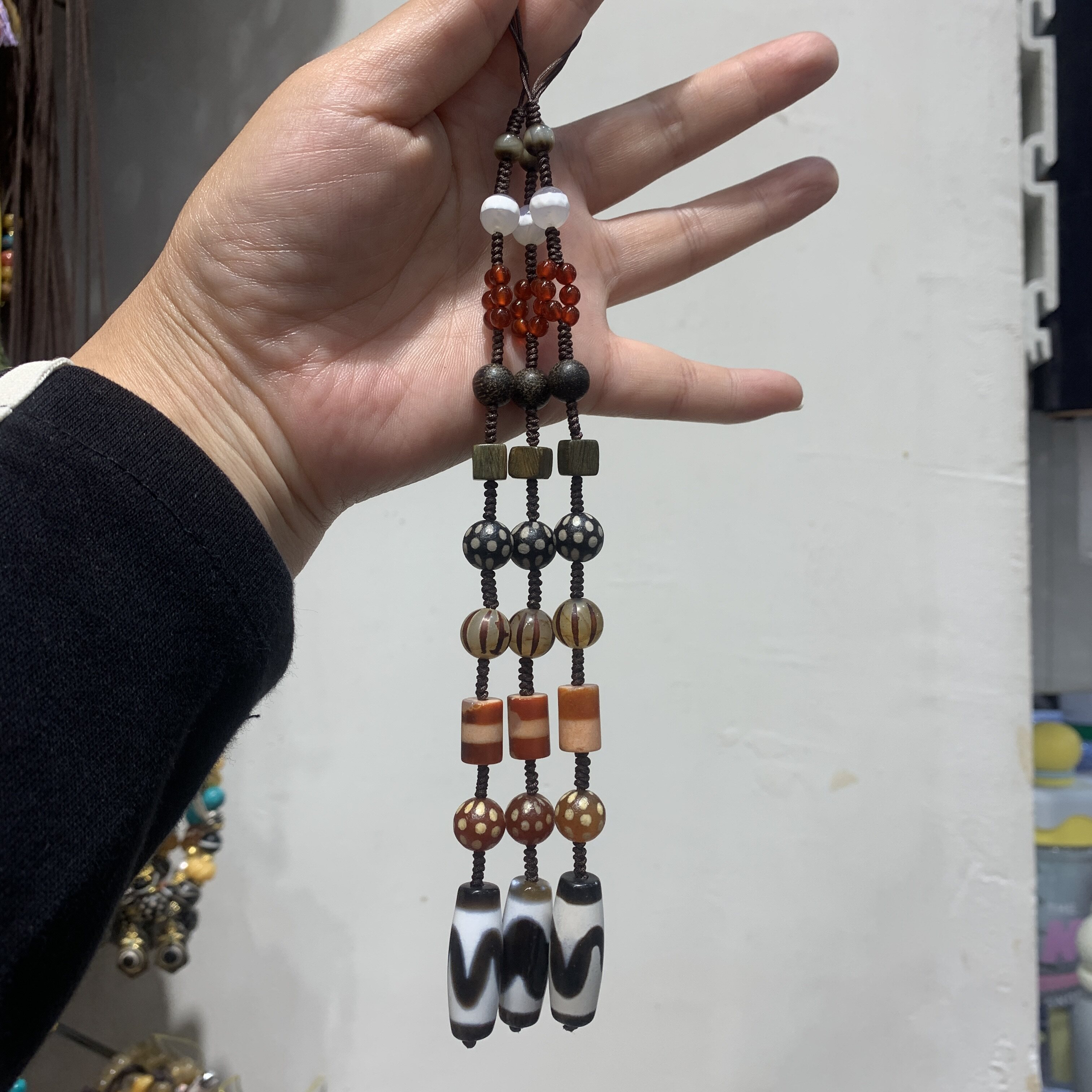 新中式手工编织多宝挂绳串珠棒球帽挂链文玩帽绳发饰帽链帽子配饰