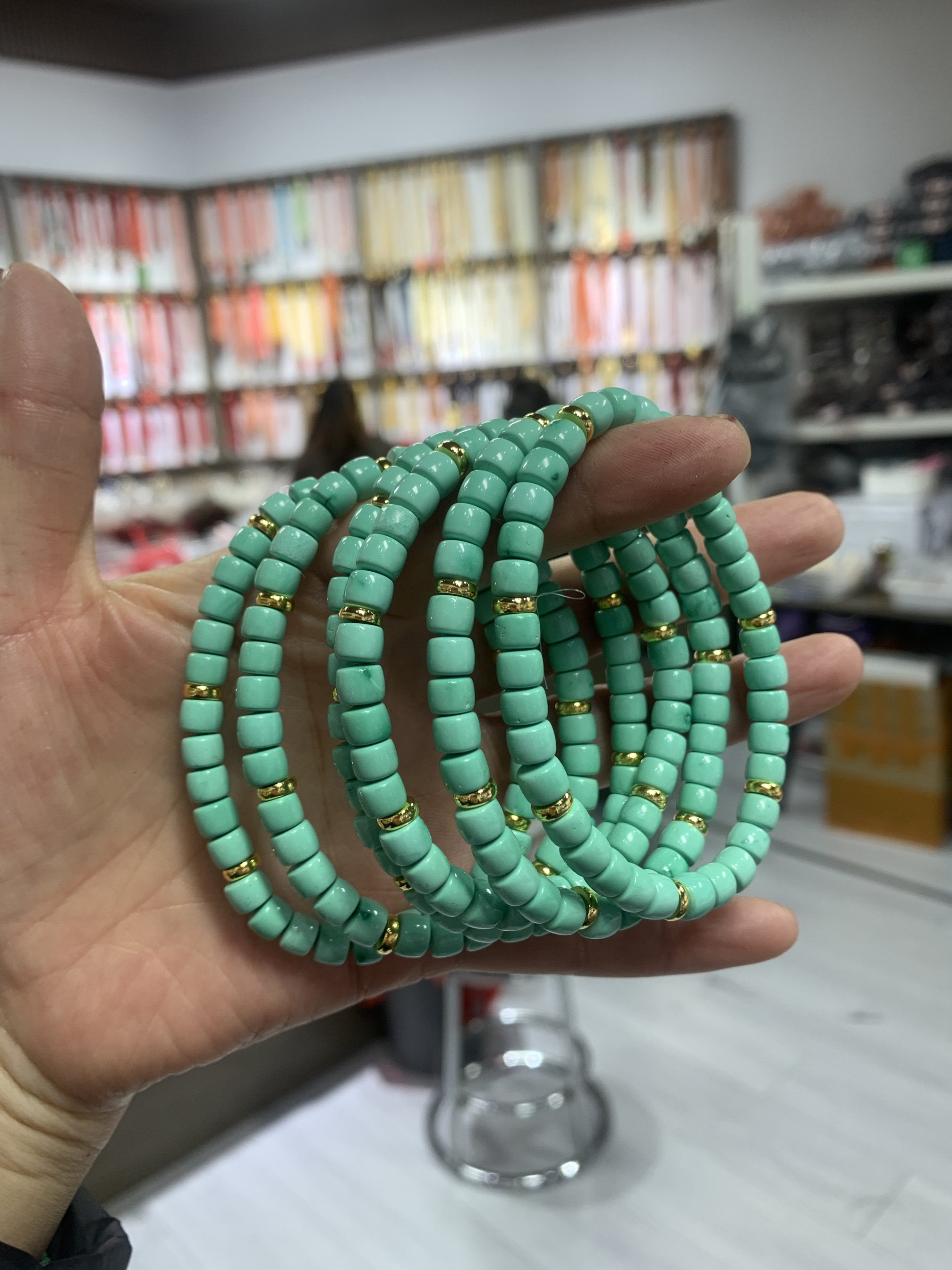 清货天然原矿绿松石手串新中式国风高瓷蓝绿色珠串手链叠戴男女款
