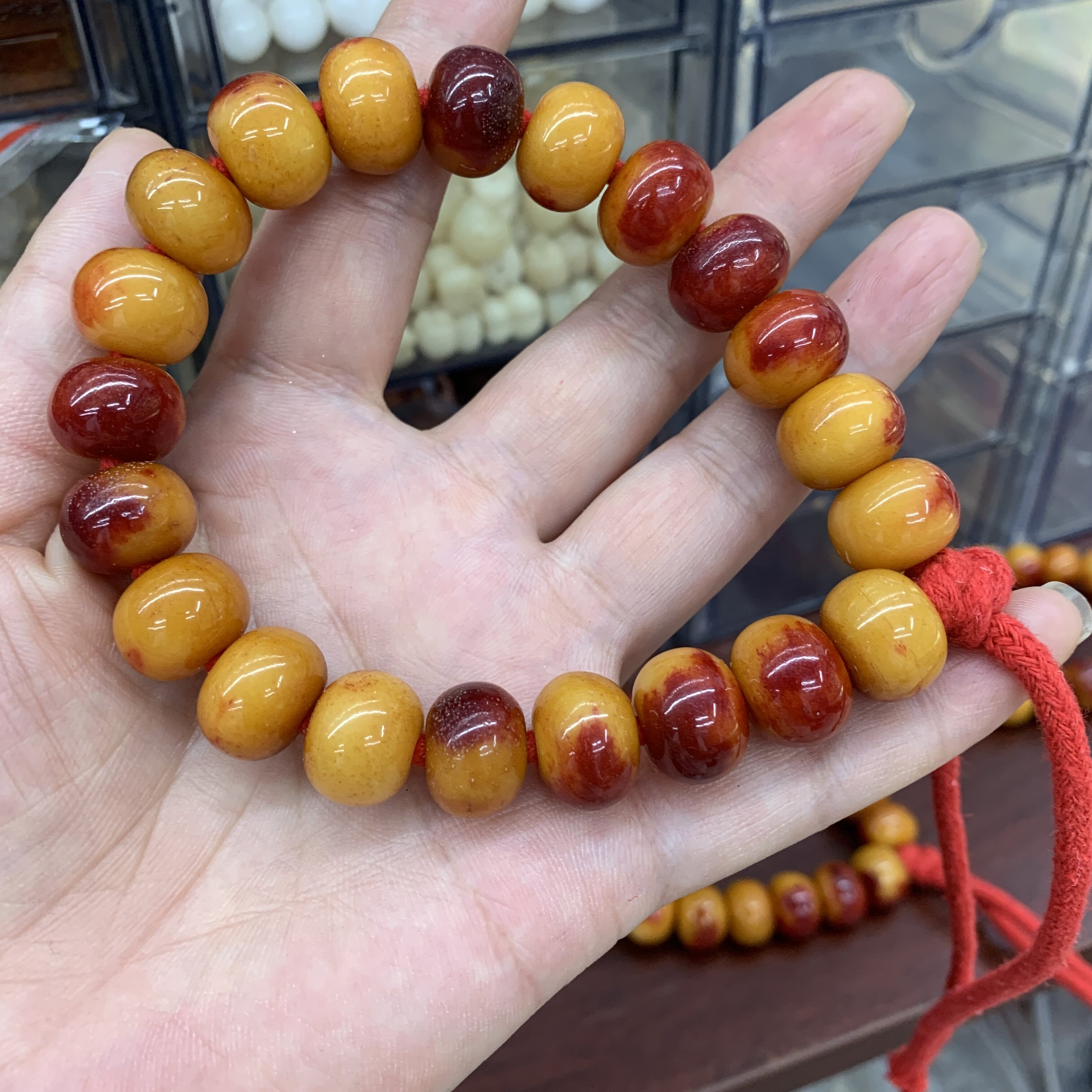 驼骨半血红苹果珠文玩百搭配饰DIY手串隔珠编绳挂件创意配饰