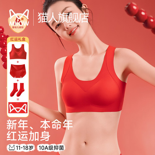 猫人少女红色本命年内衣套装