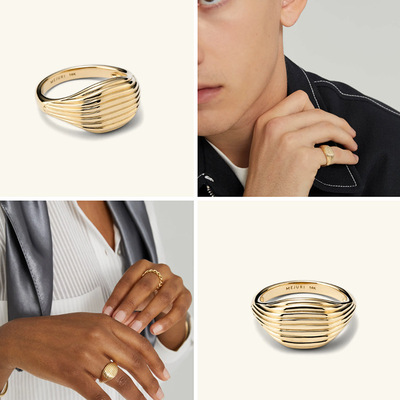 欧美INS风夸张个性印章条纹戒指复古抽象钛钢电18K金指环中指食指