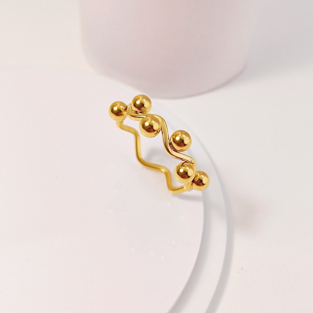 日韩时尚设计波浪珠珠戒指女款气质流行个性钛钢指环中指食指百搭