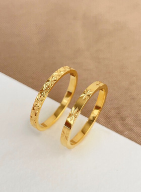 压花钛钢镀18K金细款戒指