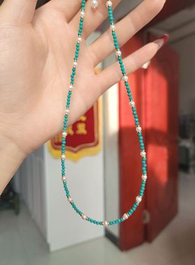 天然绿松手链项链串珠锁骨链小众个性轻奢显白配饰女