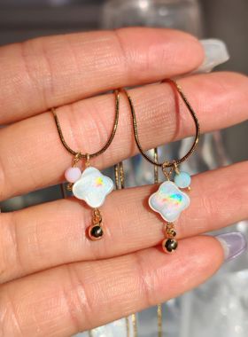 原创天然白蝶贝四叶草项链女锁骨链小众轻奢高级感颈链闺蜜礼物