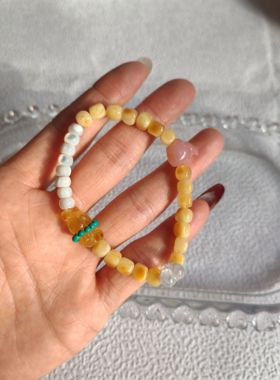 原创蜜蜡小熊手链单圈女时尚水晶文玩手串礼物百搭简约可爱清新