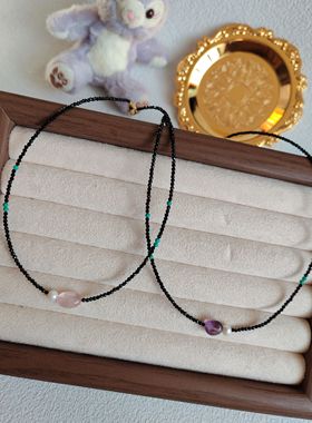 原创设计新中式锁项链小众气质黑尖晶锁骨链