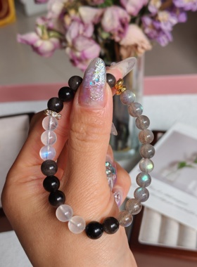 原创2025新款天然黑曜石灰月光白月光手链手串男女