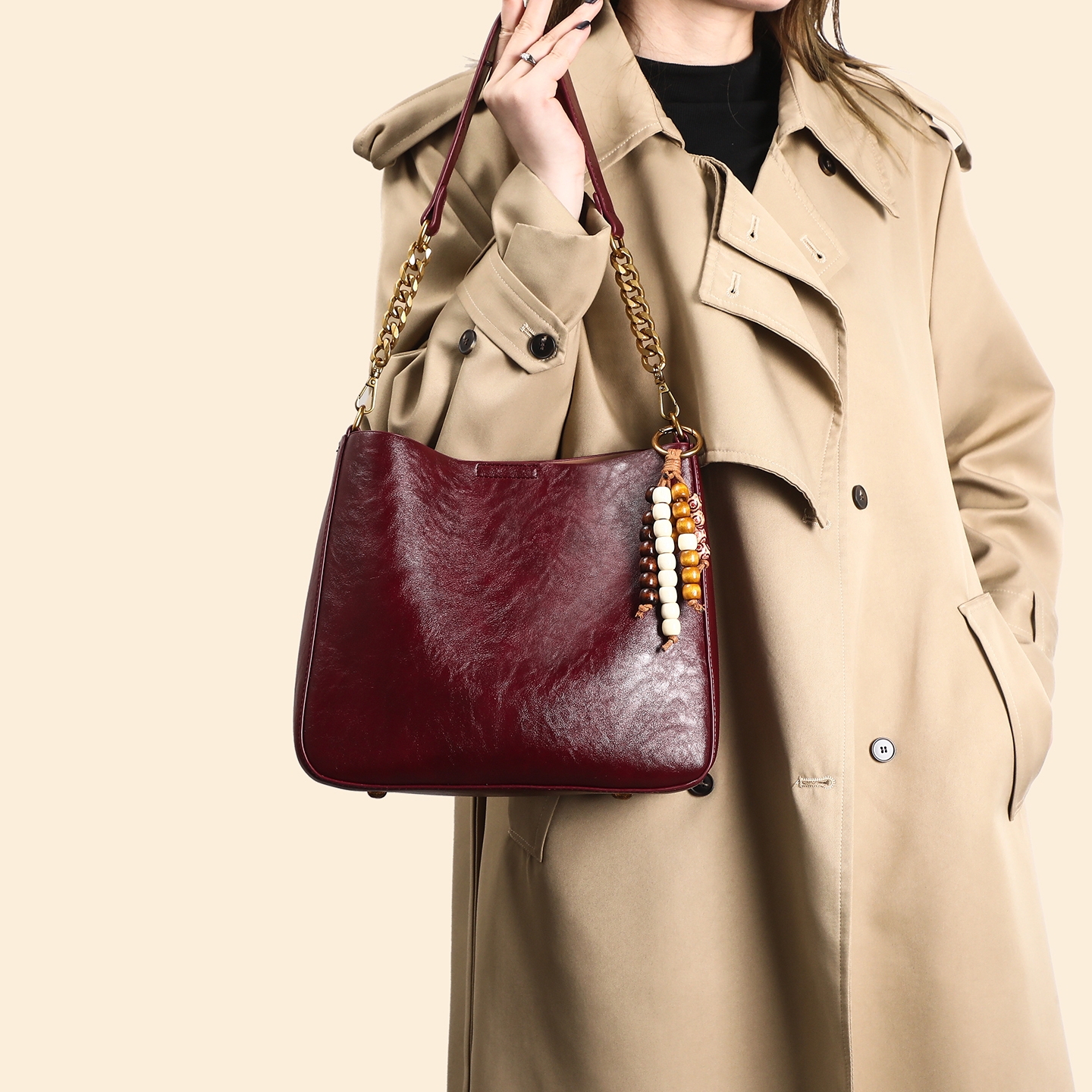 红色日常可用婚包女新娘包包时尚大容量托特水桶包结婚通勤腋下包