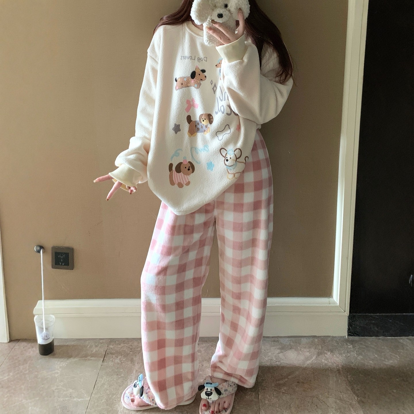 冬季珊瑚绒睡衣女款加厚套装秋冬天保暖可爱卡通小狗法兰绒家居服,女士内衣/男士内衣/家居服,睡衣/家居服套装,淘宝优惠券,粉丝福利购,淘宝优惠卷