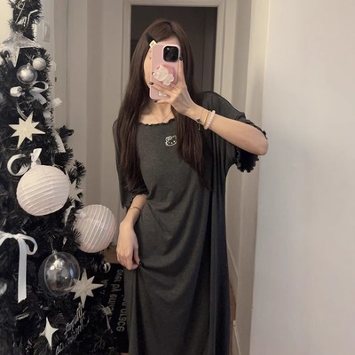 睡裙女夏季短袖莫代尔带胸垫长裙睡衣女可爱hellokitty夏天家居服