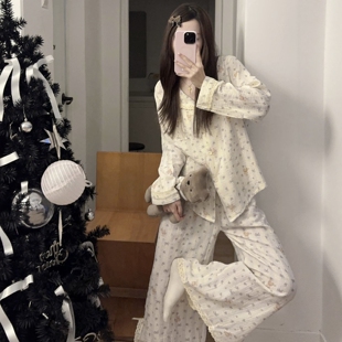 可爱小熊韩系纯棉睡衣女甜美全棉双层纱布长袖长裤春秋新款家居服