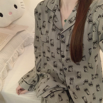 带胸垫云朵棉睡衣春秋季长袖套装