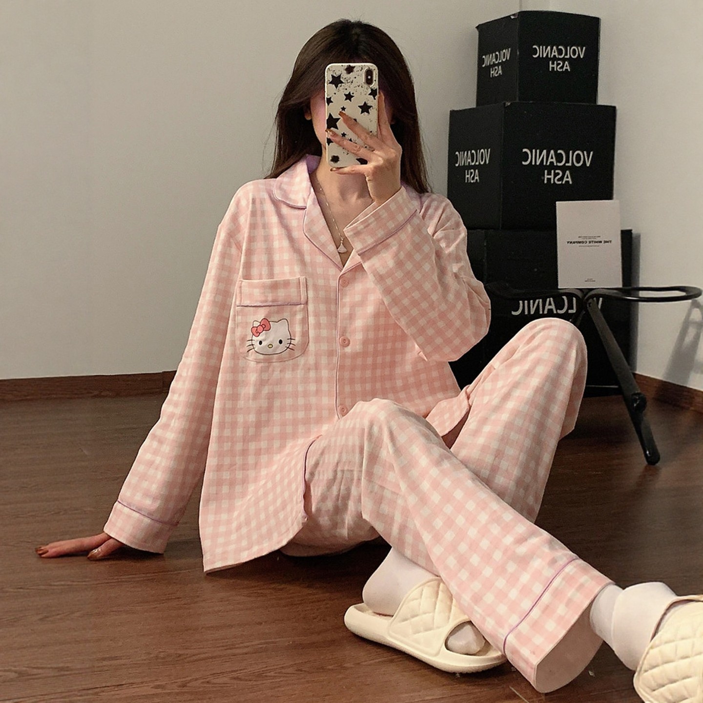 春秋季纯棉睡衣女粉色格子HelloKitty可爱卡通长袖套装减龄家居服,女士内衣/男士内衣/家居服,睡衣/家居服套装,淘宝优惠券,粉丝福利购,淘宝优惠卷