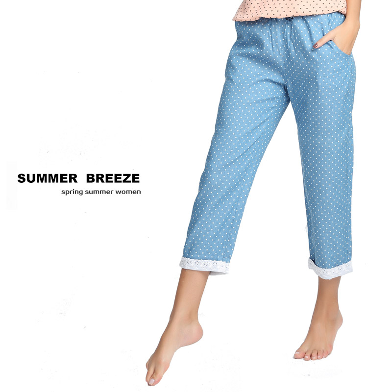 休闲自然腰法国九分裤