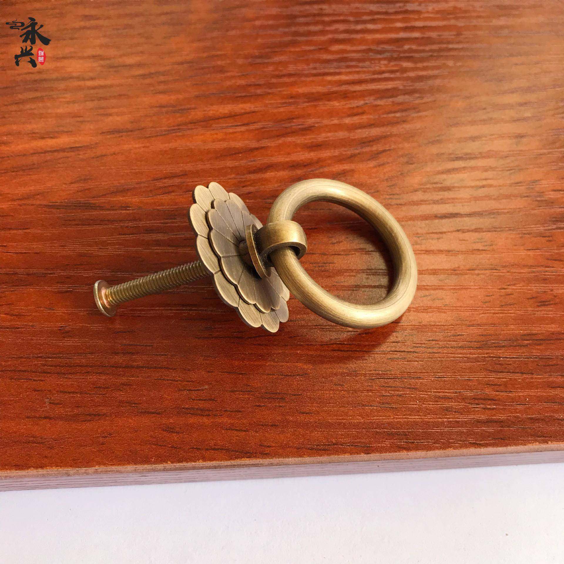 新款中式拉黄铜环田园柜门简约抽屉单孔把手中药斗抽手拉橱柜铜拉,住宅家具,拉手,淘宝优惠券,粉丝福利购,淘宝优惠卷