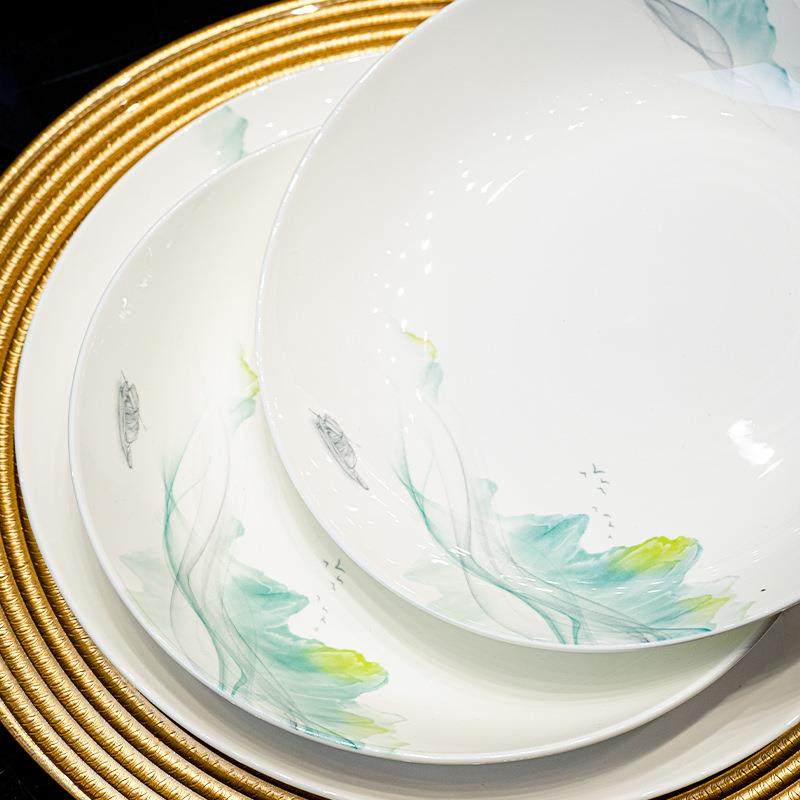 2026款唐山釉下骨瓷盘彩子用菜盘子蒸鱼盘水家盘鱼盘10英寸饭果盘,餐饮具,盘,淘宝优惠券,粉丝福利购,淘宝优惠卷