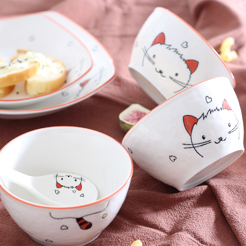 瓷引力日韩陶瓷碗碟餐具套装  家用卡通可爱猫咪动物菜盘子汤碗勺|msdalam kategori pinggan mangkuk, pinggan mangkuk, Bowl - dari Buy2taobao.com untuk memberikan perkhidmatan ejen Taobao profesional membeli