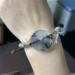 天然岫玉山鬼花钱手链保真水墨新中式藏风玉石手串男女款源头好货