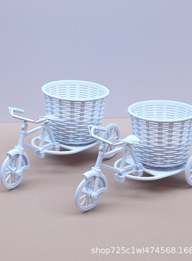 可爱三轮花车花瓶清仓仿手工编织藤花篮插花家居装饰干花插花摆件