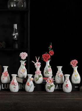 新品手捏花陶瓷花瓶陶瓷手工小花瓶家居插花摆件景区地摊货源