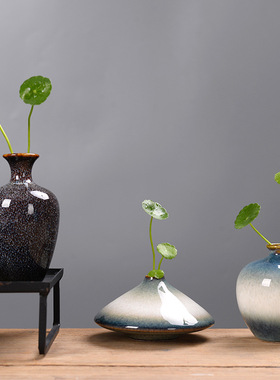 仿古窑变色釉花瓶 陶瓷花插 粗陶瓷家居工艺品复古小花器摆件