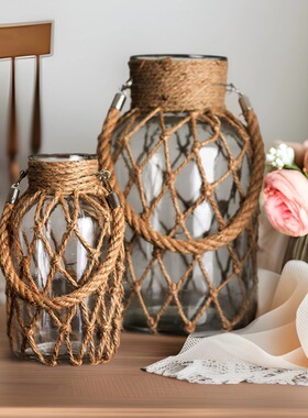 编织花瓶桌面装饰ins轻奢摆件鲜花插花器家居客厅水培干花书桌diy