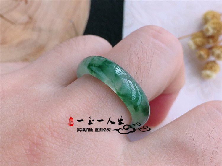 翡翠冰种玉戒指女缅甸翡翠老坑飘花指环女士路路通玉吊坠