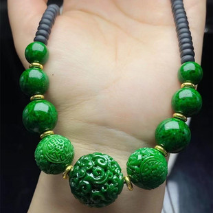 天然缅甸翡翠冰糯种满色新款干青路路通玉吊坠满绿花青毛衣链挂件