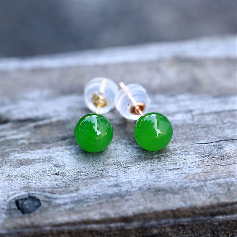 天然正品新疆和田玉碧玉耳钉925银镶嵌翡翠耳坠女款小巧简单证书