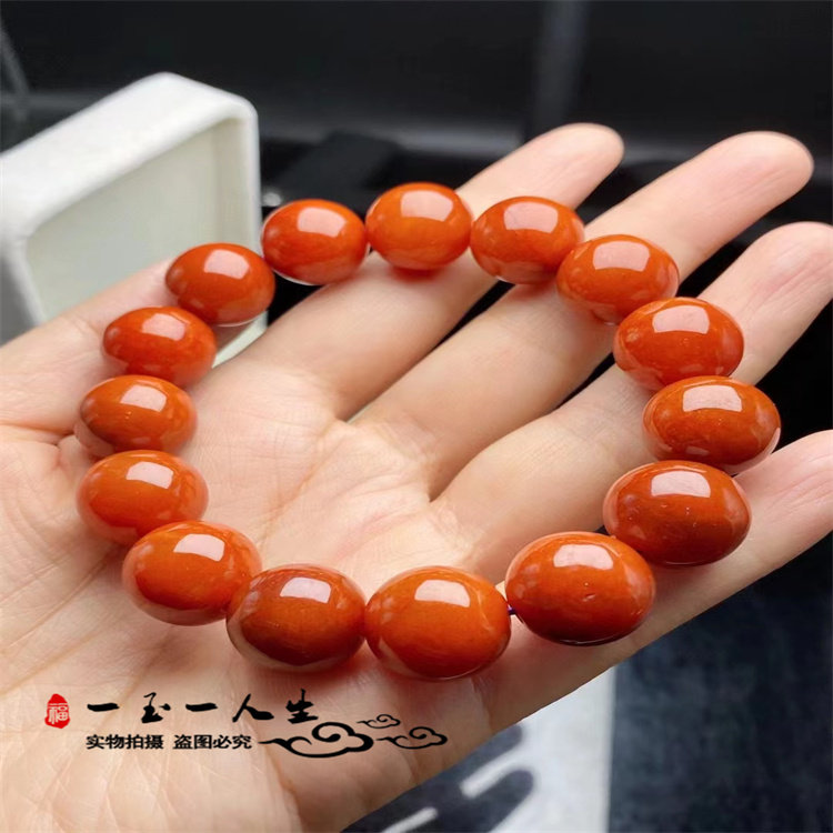 缅甸翡翠老坑满色冰糯红翡圆珠子男女款玉石手串手链15mm