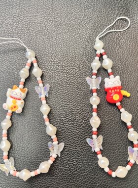 原创ins风招财猫奇异珠手机链diy串珠小众百搭ccd相机装饰包包绳