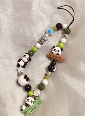 熊猫手机链手腕挂绳短款珠串链条女高级感挂手提防摔ccd相机挂件