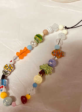 自制ins椰子树手机链可爱挂件手机壳ccd相机链条清新糖果小熊