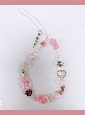 新款甜酷辣妹风Y2K手机链粉色ccd相机挂绳金属针管爱心串珠挂件女