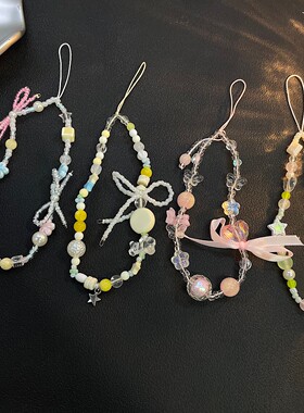 手工diy蝴蝶结彩色串珠ccd相机挂饰通用所有壳挂件耳机套女款