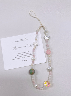 少女粉花朵蝴蝶ccd相机手绳diy手工珠手机链挂绳手机壳挂件小众