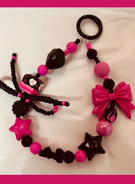 玫红蝴蝶结星星ins爱心蝴蝶串珠手机链y2k甜酷暗黑辣妹ccd相机挂