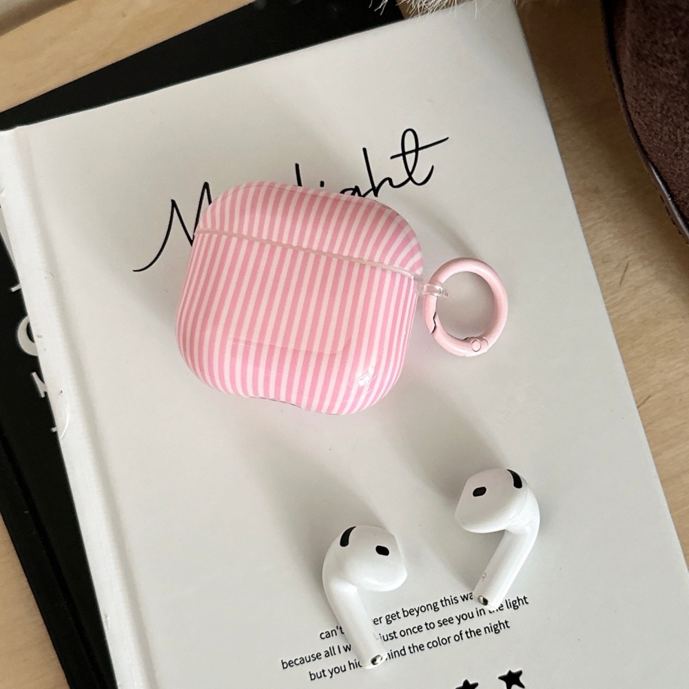软套粉白色条纹苹果蓝牙耳机壳套适用airpods2/3/4女生时尚小众
