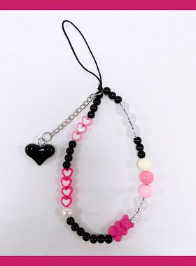 吴宣仪同款复古y2k黑粉小熊串珠手机链ccd相机链ins风明星辣妹潮