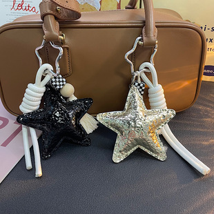 韩系金银甜酷珍珠亮片五角星星ins风包包挂件书包装饰钥匙扣挂链